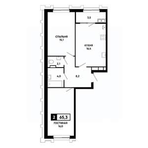 2-к квартира, вторичка, 65м2, 20/21 этаж