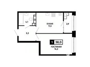 1-к квартира, вторичка, 38м2, 16/24 этаж