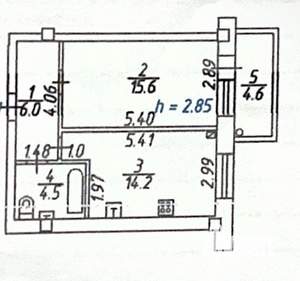 1-к квартира, вторичка, 46м2, 2/5 этаж