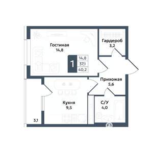 1-к квартира, вторичка, 40м2, 16/20 этаж