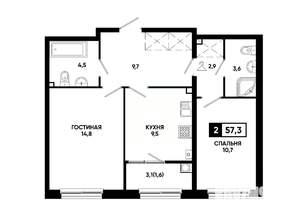 2-к квартира, вторичка, 57м2, 2/24 этаж