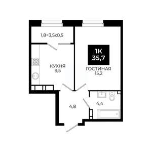 1-к квартира, вторичка, 36м2, 23/24 этаж