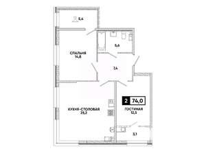 1-к квартира, вторичка, 74м2, 3/16 этаж