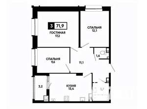 3-к квартира, вторичка, 72м2, 7/24 этаж