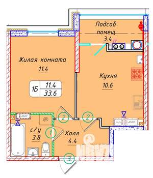 1-к квартира, вторичка, 34м2, 16/22 этаж