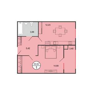 1-к квартира, строящийся дом, 40м2, 1/5 этаж