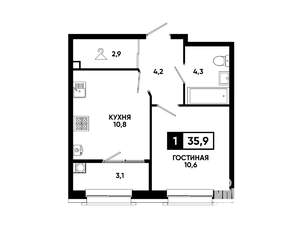 1-к квартира, вторичка, 36м2, 6/12 этаж