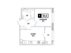 1-к квартира, вторичка, 32м2, 6/12 этаж