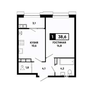 1-к квартира, вторичка, 39м2, 13/20 этаж