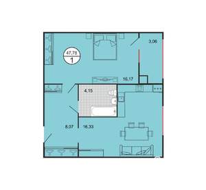 1-к квартира, вторичка, 48м2, 1/6 этаж