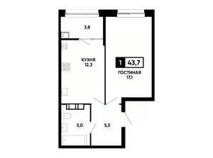 1-к квартира, вторичка, 44м2, 10/24 этаж