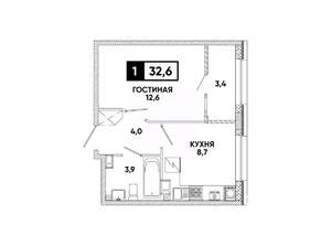 1-к квартира, вторичка, 33м2, 8/8 этаж