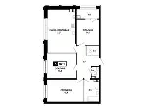 2-к квартира, вторичка, 89м2, 3/24 этаж