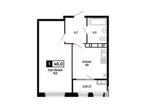 1-к квартира, вторичка, 40м2, 13/24 этаж