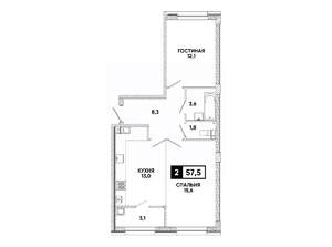 2-к квартира, вторичка, 58м2, 8/8 этаж