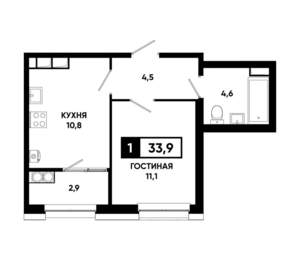 1-к квартира, вторичка, 34м2, 15/20 этаж