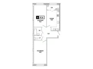 2-к квартира, вторичка, 62м2, 14/16 этаж