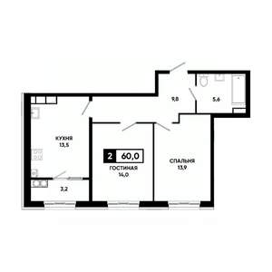 2-к квартира, вторичка, 60м2, 16/18 этаж