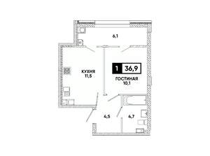 1-к квартира, вторичка, 37м2, 3/16 этаж