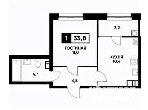 1-к квартира, вторичка, 34м2, 7/16 этаж