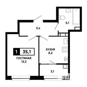 1-к квартира, вторичка, 35м2, 10/19 этаж