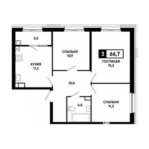 3-к квартира, вторичка, 67м2, 6/18 этаж