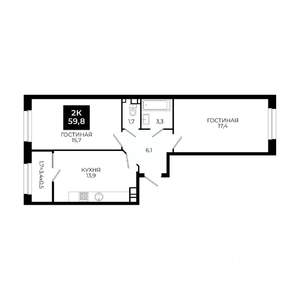 2-к квартира, вторичка, 60м2, 10/24 этаж