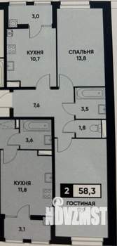 2-к квартира, вторичка, 55м2, 24/24 этаж