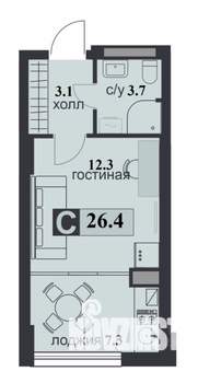Студия квартира, строящийся дом, 26м2, 11/12 этаж