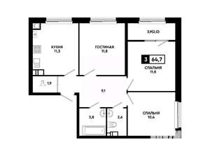 3-к квартира, вторичка, 65м2, 5/24 этаж