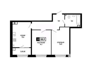 2-к квартира, вторичка, 59м2, 9/24 этаж