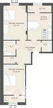 2-к квартира, вторичка, 85м2, 3/14 этаж