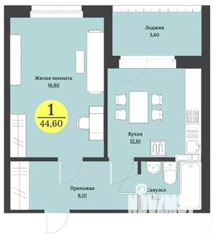 1-к квартира, строящийся дом, 45м2, 3/12 этаж
