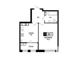 1-к квартира, вторичка, 36м2, 17/24 этаж