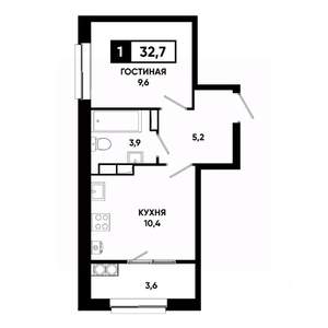 1-к квартира, вторичка, 33м2, 15/19 этаж