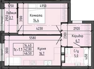 1-к квартира, вторичка, 46м2, 9/25 этаж
