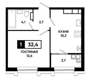 1-к квартира, строящийся дом, 32м2, 21/21 этаж