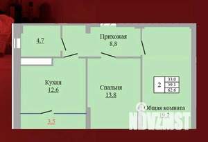 2-к квартира, вторичка, 63м2, 3/9 этаж