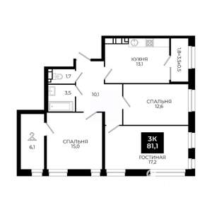3-к квартира, вторичка, 81м2, 14/24 этаж