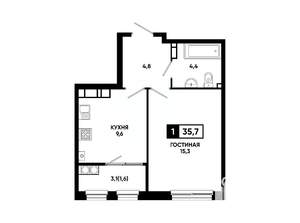 1-к квартира, вторичка, 36м2, 16/24 этаж