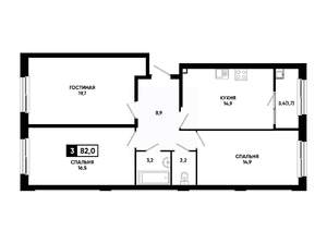 3-к квартира, вторичка, 82м2, 2/14 этаж