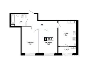 2-к квартира, вторичка, 59м2, 14/24 этаж