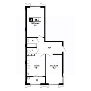 2-к квартира, вторичка, 67м2, 4/21 этаж