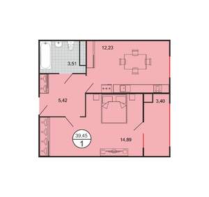 1-к квартира, строящийся дом, 39м2, 2/6 этаж