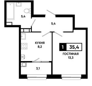 1-к квартира, вторичка, 35м2, 8/19 этаж