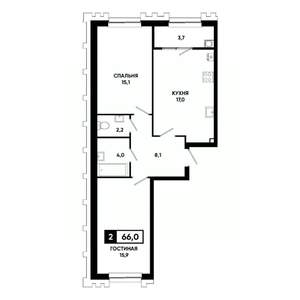 2-к квартира, вторичка, 66м2, 2/21 этаж