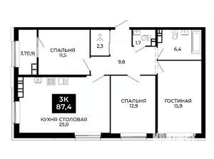 2-к квартира, вторичка, 87м2, 14/24 этаж