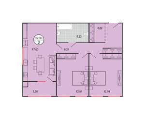 2-к квартира, вторичка, 62м2, 1/5 этаж