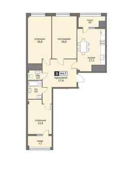 3-к квартира, вторичка, 95м2, 10/12 этаж