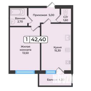 1-к квартира, вторичка, 42м2, 1/5 этаж